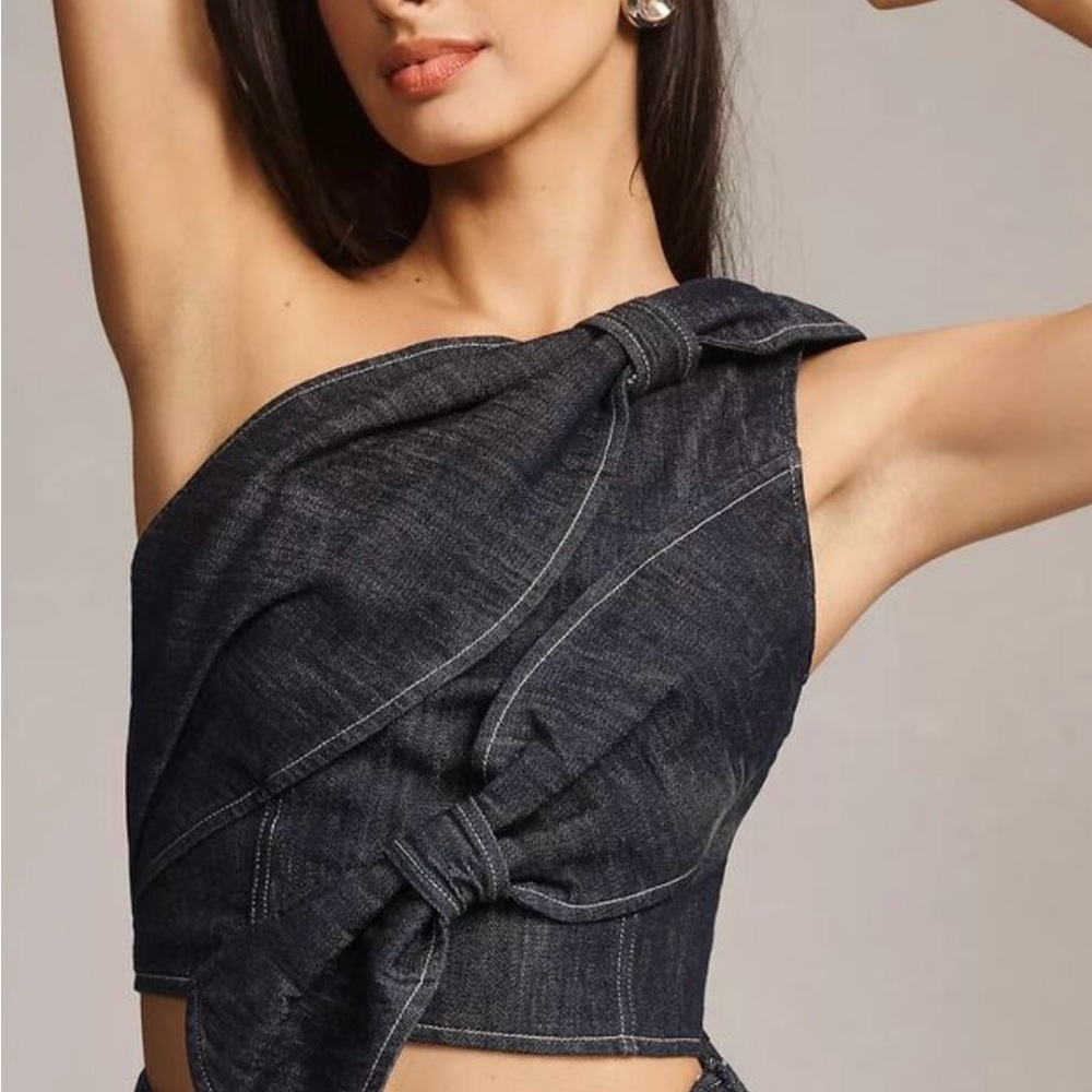 NWT Anthropologie Denim One Shoulder Top